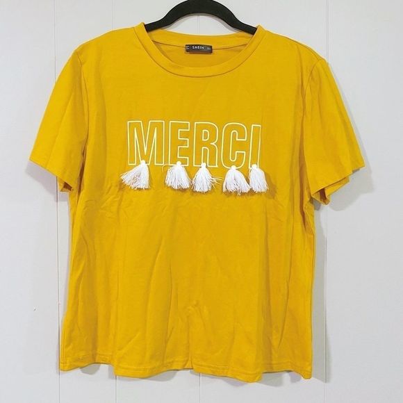 NWOT Shein mustard yellow graphic tassel t-shirt - Picture 5 of 7